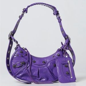 Authentic Balenciaga Women's Le Cagole XS Leather Shoulder Bag in Purple